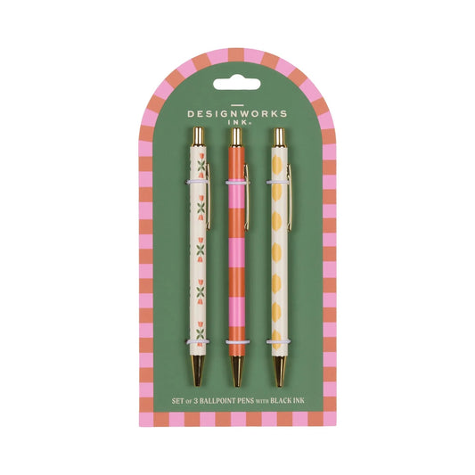 Kugelschreiber farbig, 3er Pack: Flower, Stripe, Lemon